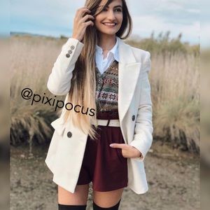 NWT ZARA VELVET DOUBLE BREASTED BLAZER WHITE L